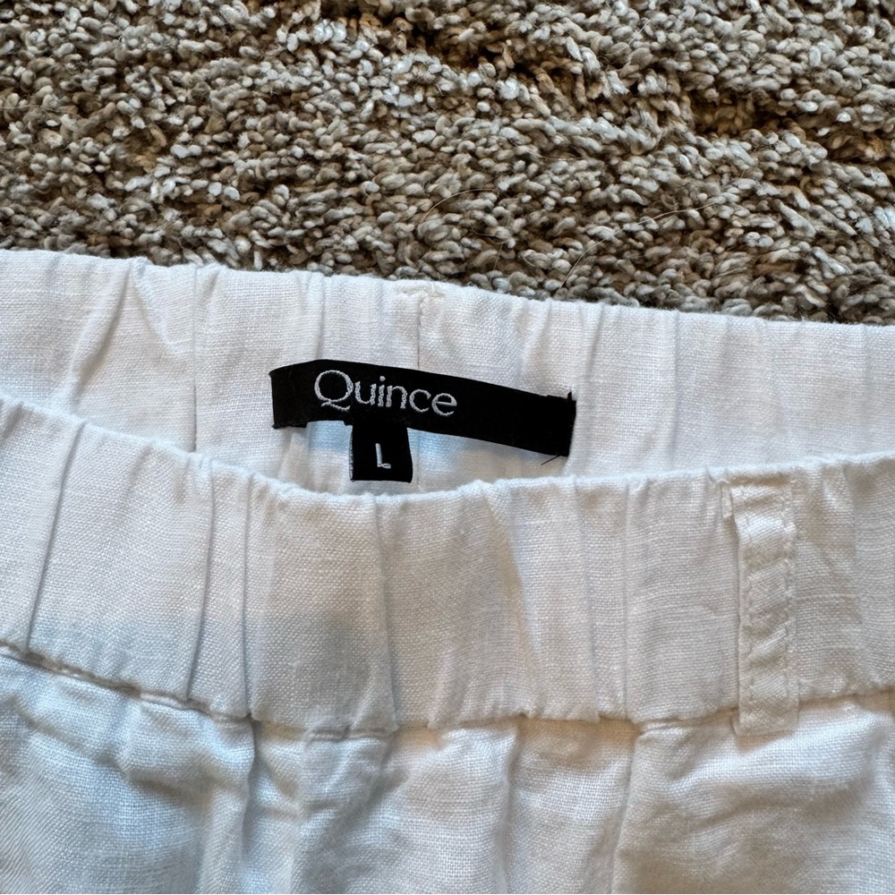 Quince White Cropped Linen-Blend Relaxed Pants - Picture 3 of 5